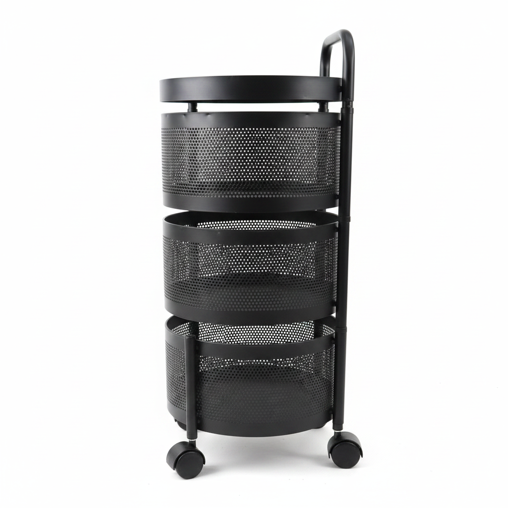 3-Tier Rolling Trolley - Side Profile