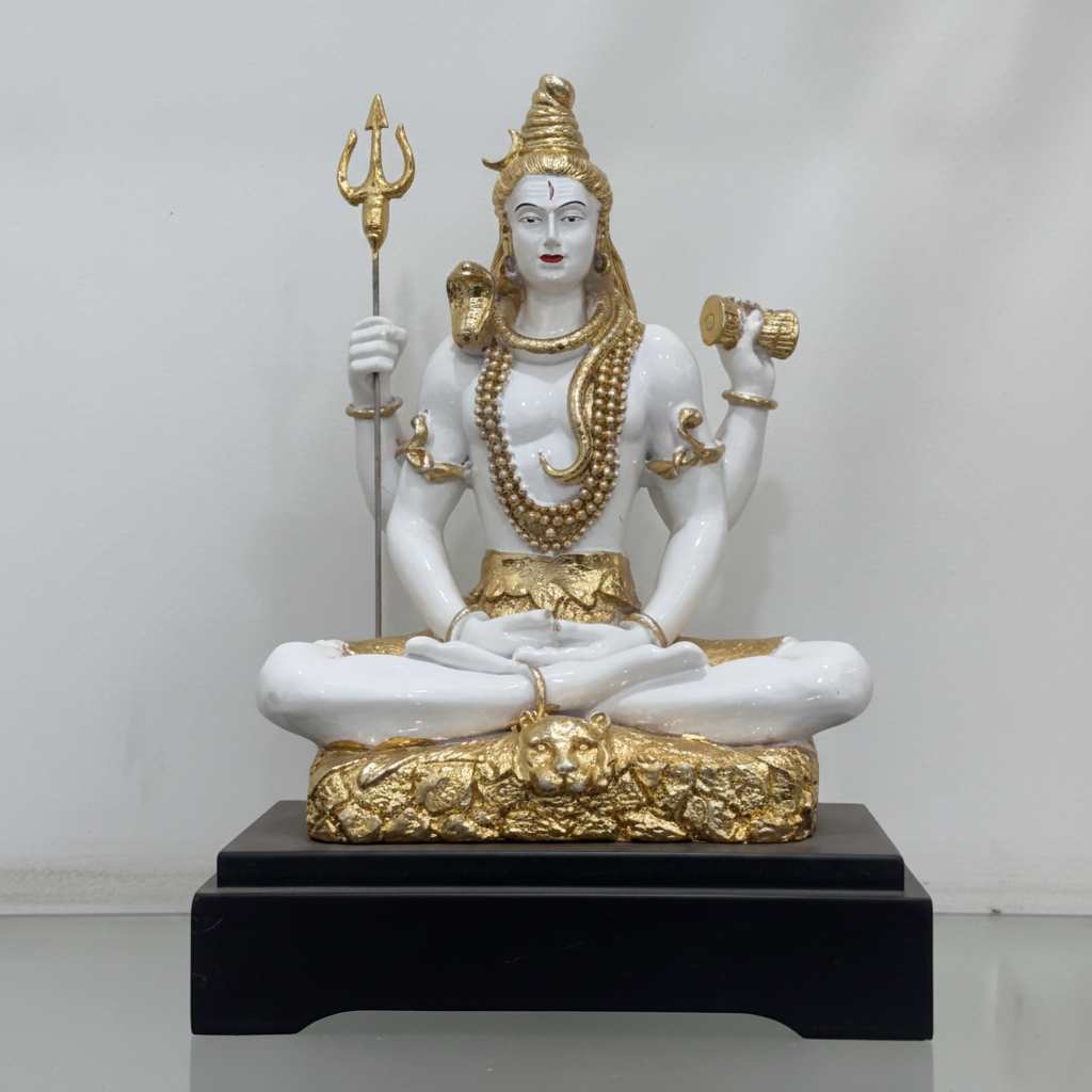 White gold Shiv Ji murti front view full detail
