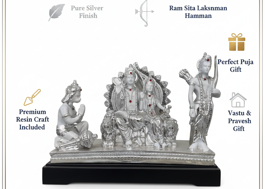 Silver Ram Darbar Murti benefits infographic Amazon India