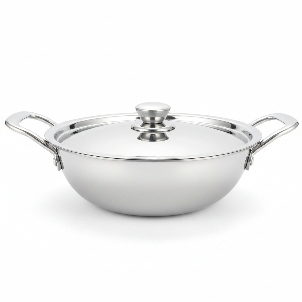 Born Chef Stainless Steel Kadai 22cm – Front View White Background