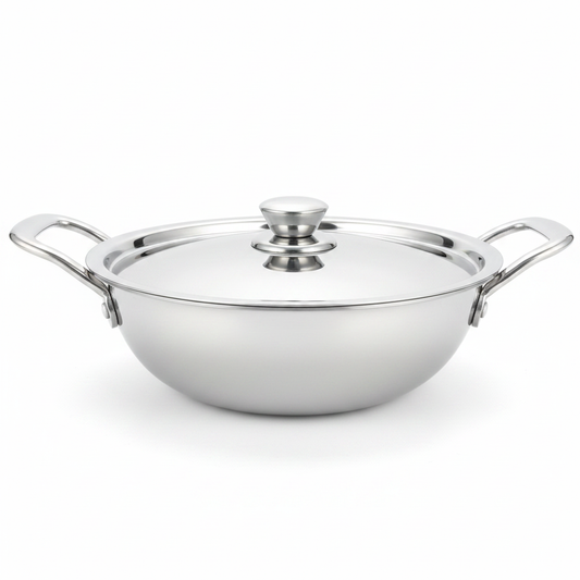 Born Chef Stainless Steel Kadai 22cm – Front View White Background