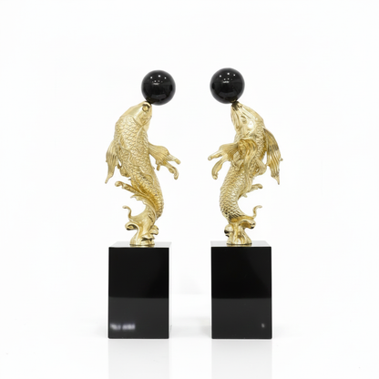 Gold koi fish sculpture pair side profile full height