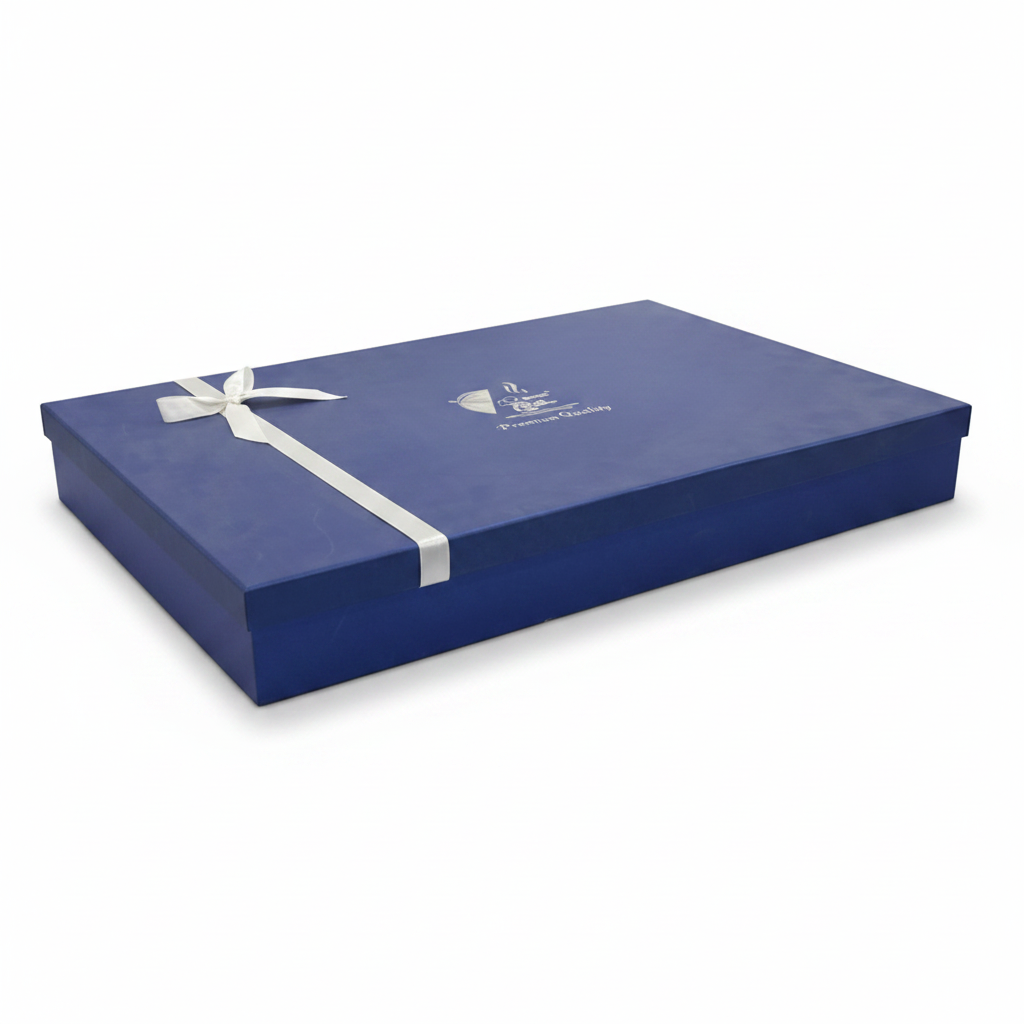 Premium Ceramic Plate Set - Blue Gift Box Side View White Background