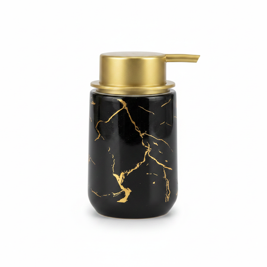 Black Marble Gold Soap Dispenser – White Background Hero