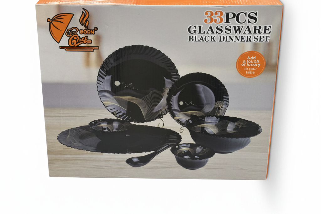 33 Pcs Black Glassware Dinner Set - Product Box