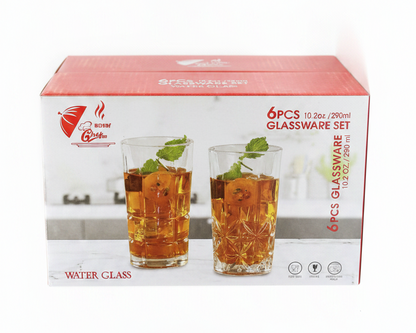 Rooster 6 Pcs Water Glass Set Box Packaging White Background