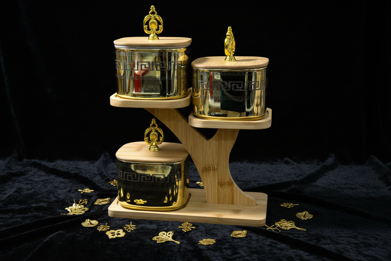 Gold Greek Key Jar Set - Dark Luxury Presentation