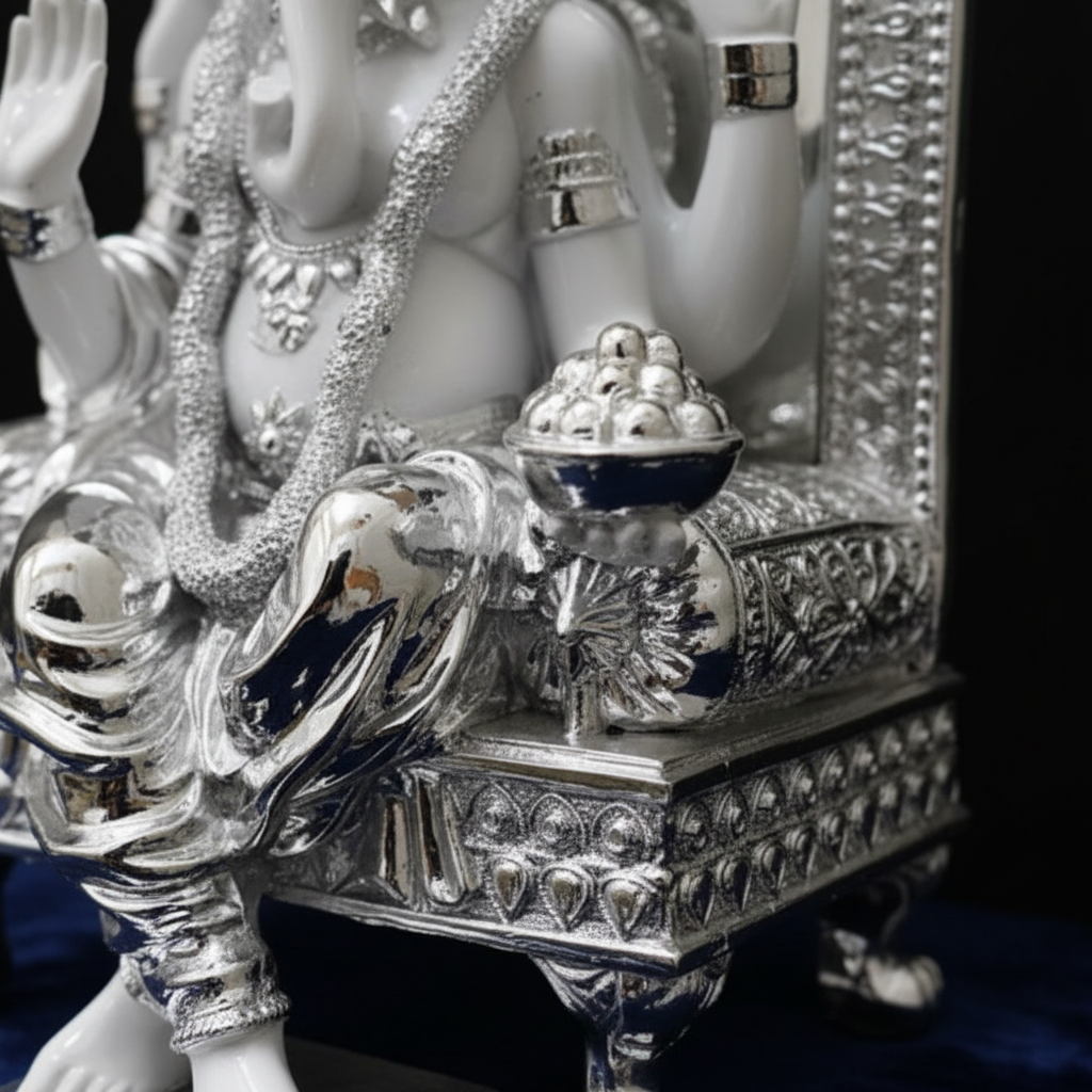 Silver Ganesha Singhasan - Throne Detail