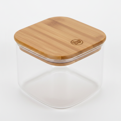 Born Chef Square Glass Jar - Bamboo Lid Close-up Detail