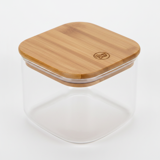 Born Chef Square Glass Jar - Bamboo Lid Close-up Detail