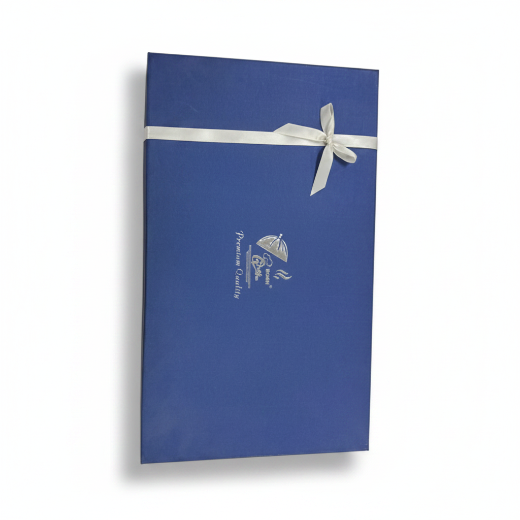 Premium Ceramic Plate Set - Blue Gift Box Top View White Background