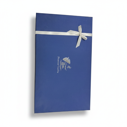 Premium Ceramic Plate Set - Blue Gift Box Top View White Background