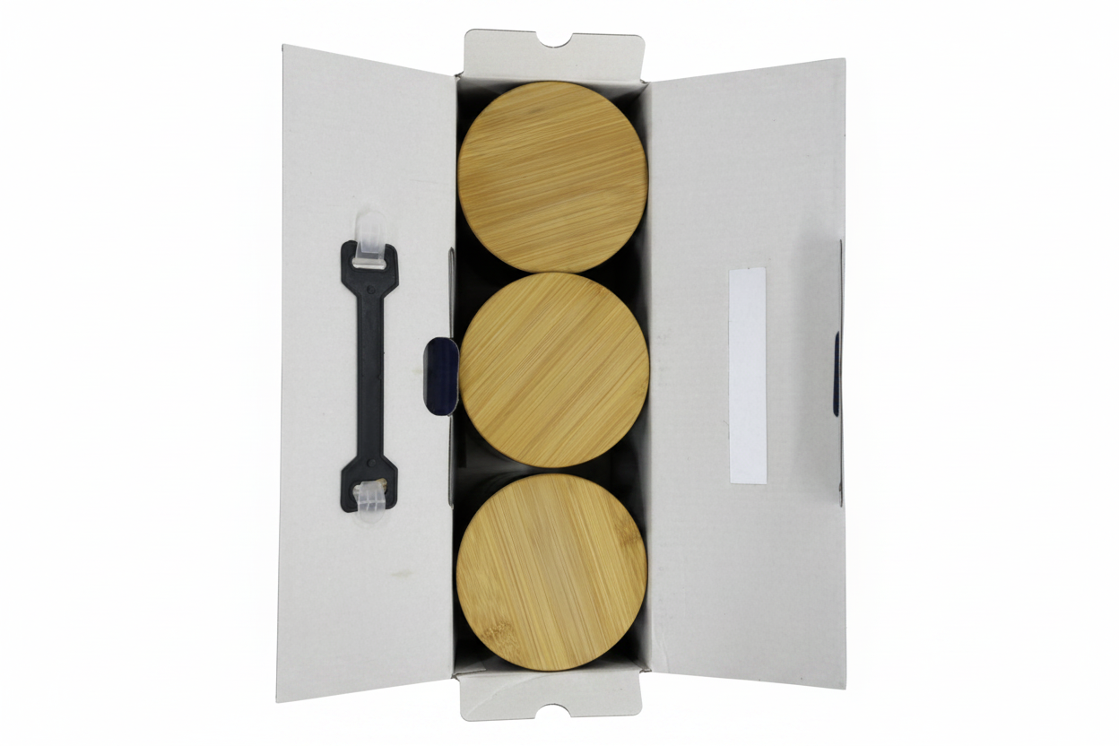 Born Chef BC-2052 Glass Jar Set Unboxing Top View Bamboo Lids White Background