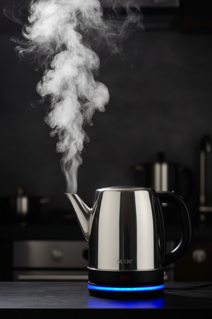 Glen Electric Kettle - Boiling Moment with Steam and Glowing Indicator