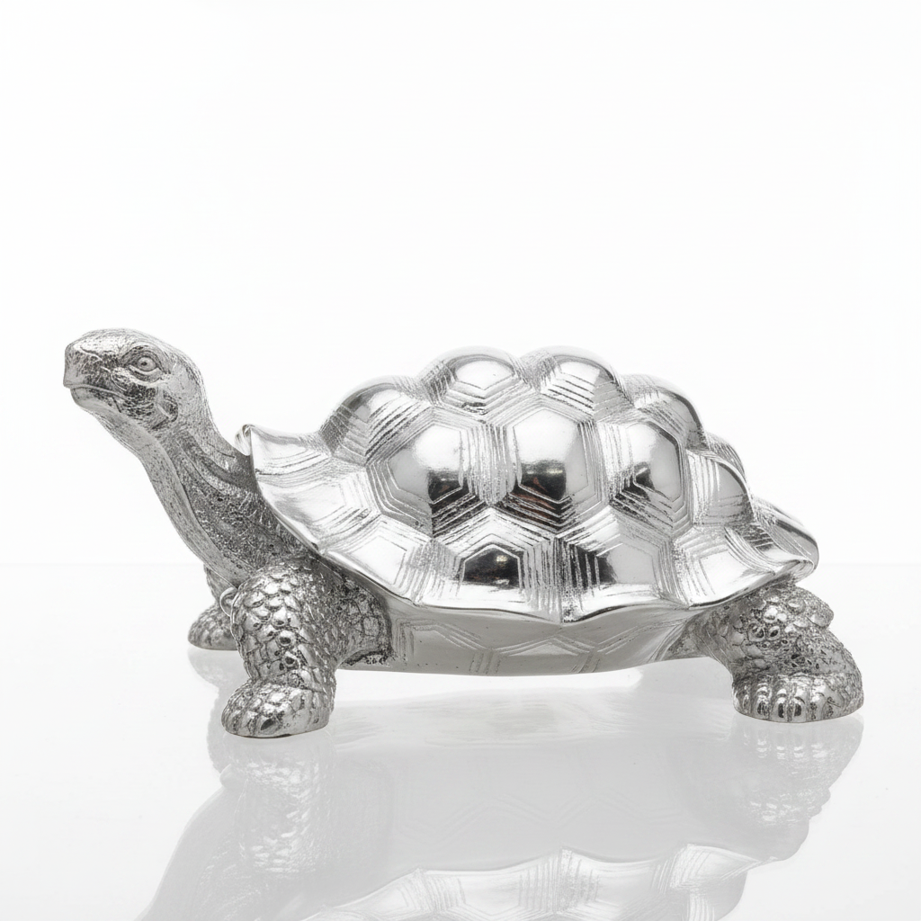 Silver Tortoise Figurine - Right Side Profile
