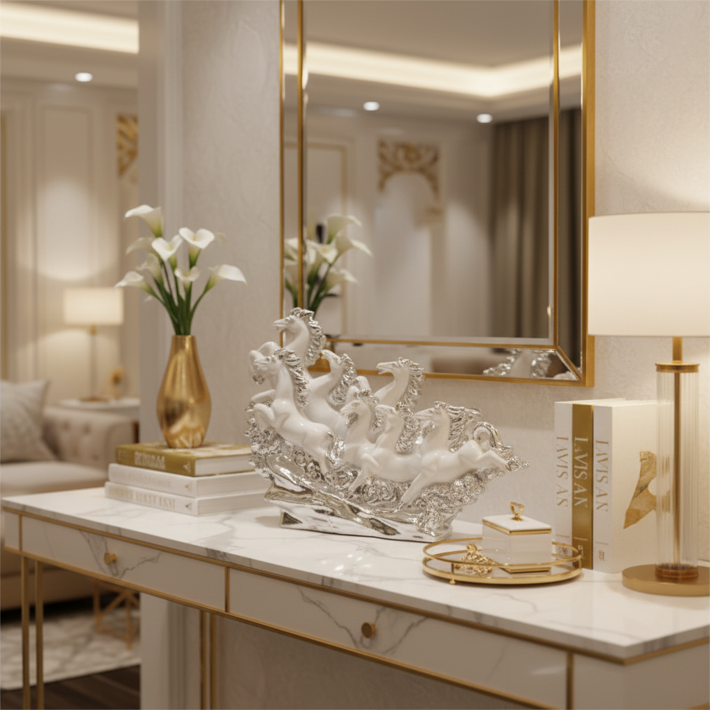 Seven horses figurine in luxury home interior