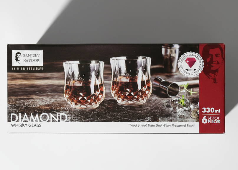 Sanjeev Kapoor Diamond Whiskey Glass Set - Gift Box Packaging