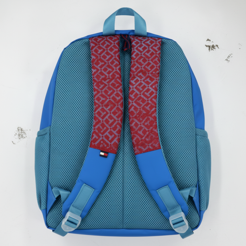 Tommy Hilfiger Sky Blue Monogram Backpack Back View