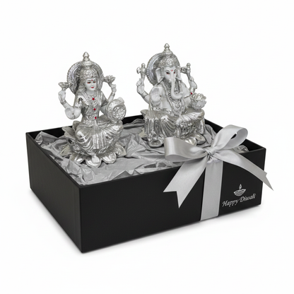 Silver Laxmi Ganesh idol in Diwali gift box