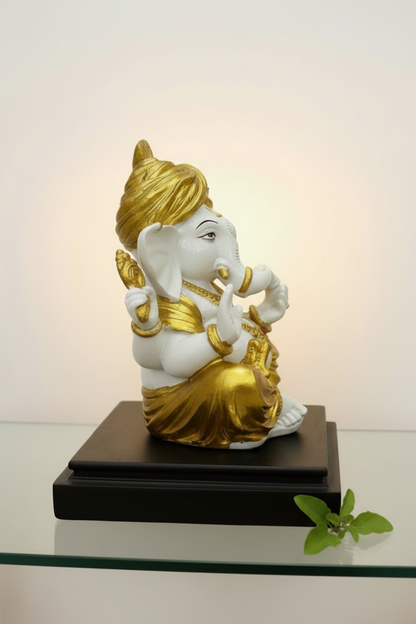 White Gold Ganesha Idol - Side Profile