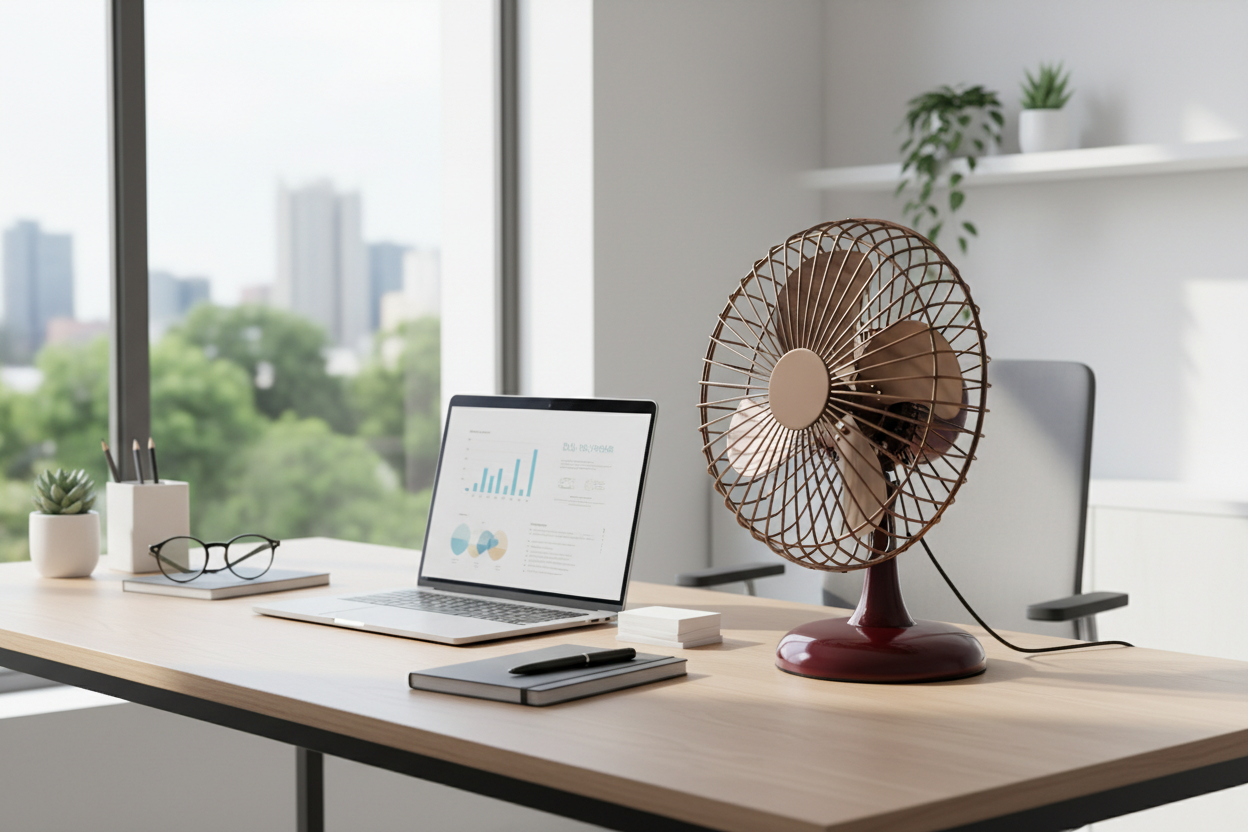 Table Fan Maroon - Office Desk Setup