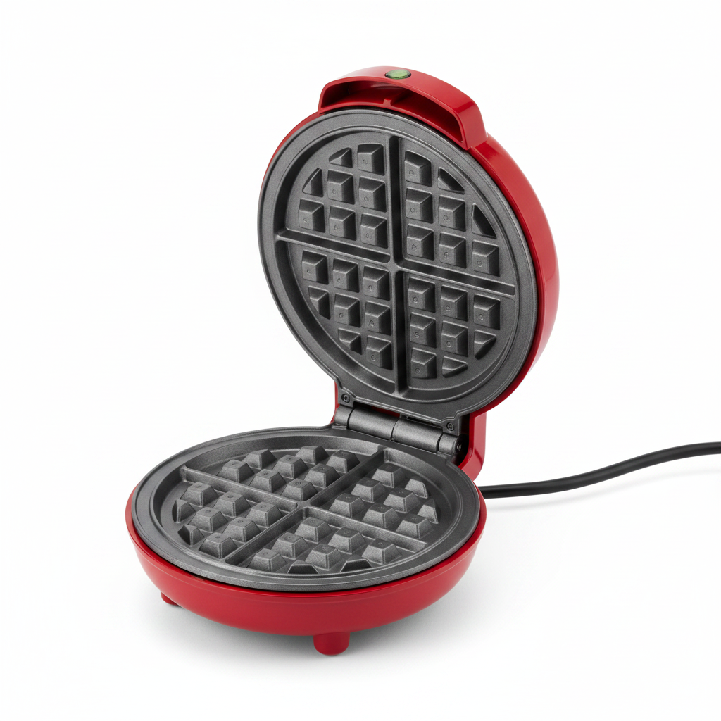 Mini waffle maker - opened showing non-stick waffle grid