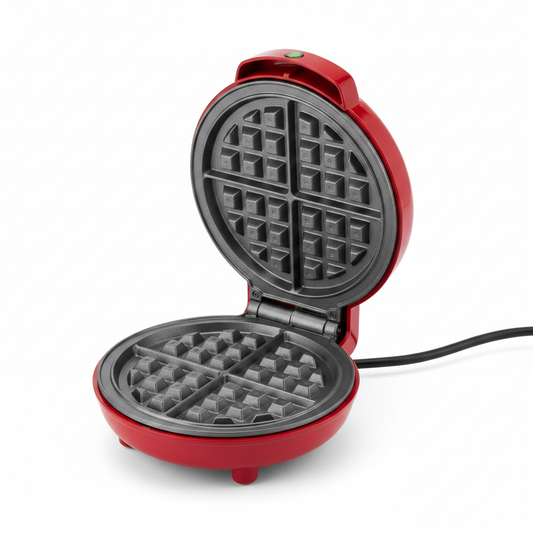 Mini waffle maker - opened showing non-stick waffle grid