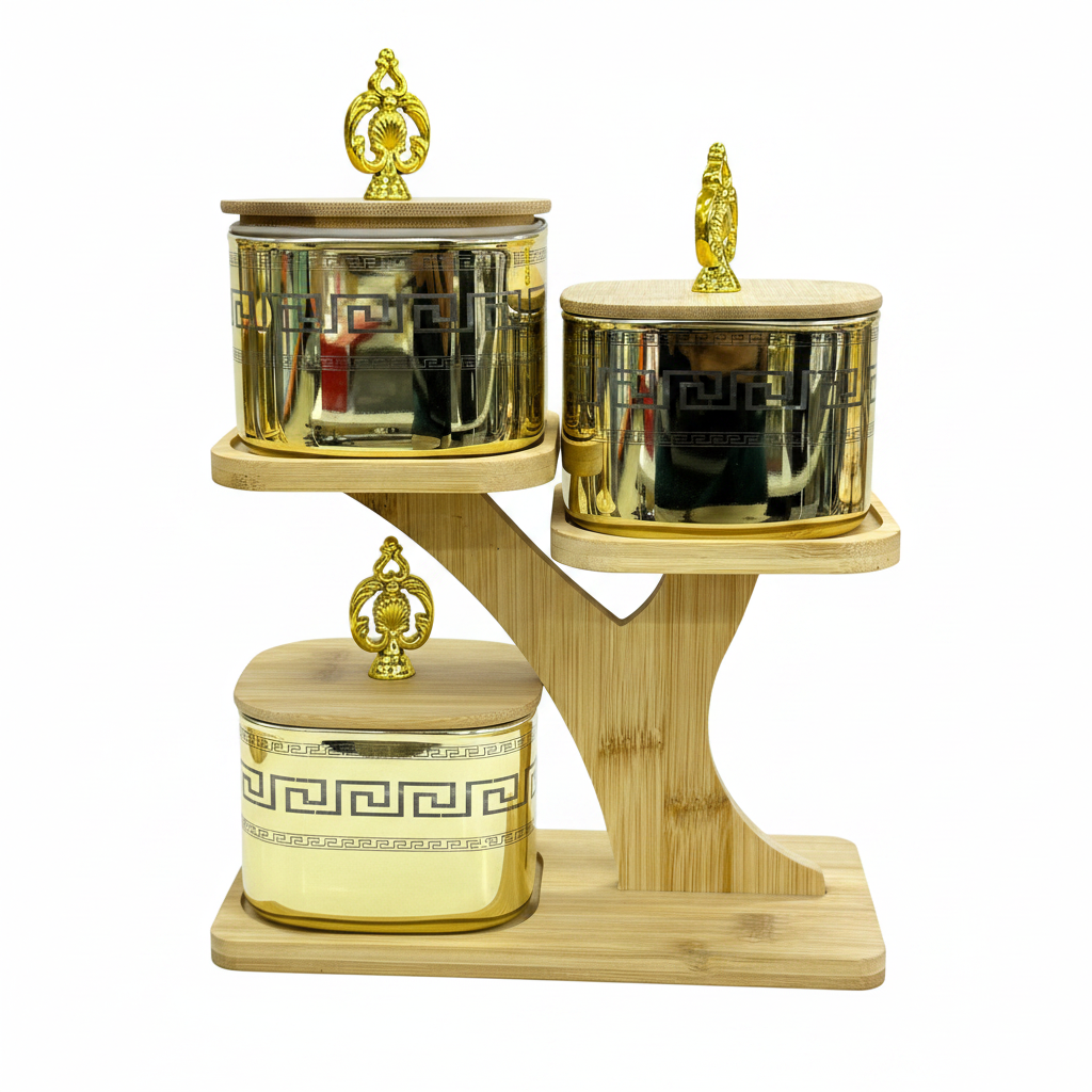 Gold Greek Key Jar Set - White Background Full View