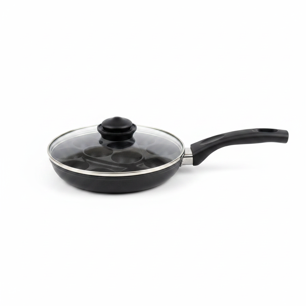 Egg Poacher Pan – Front View with Glass Lid