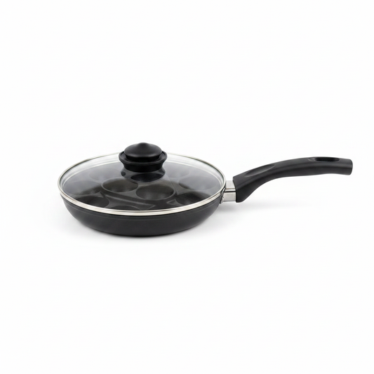 Egg Poacher Pan – Front View with Glass Lid