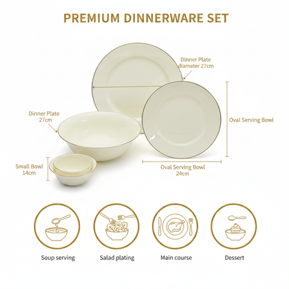 Ivory Gold Rim Dinnerware – Size & Usage Infographic v2