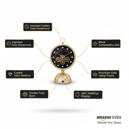 Luxury Gear Table Clock - Features Infographic