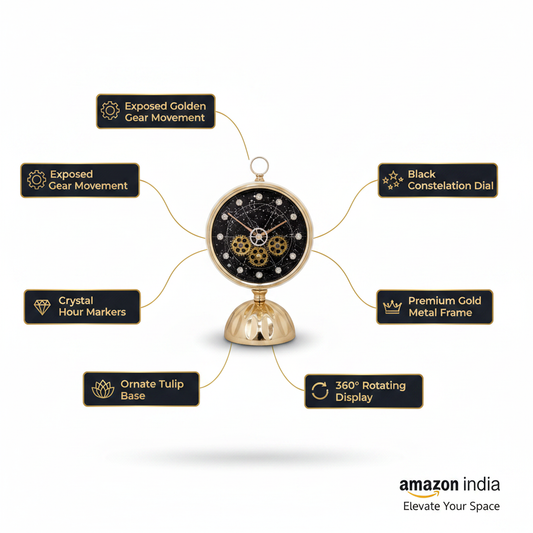 Luxury Gear Table Clock - Features Infographic