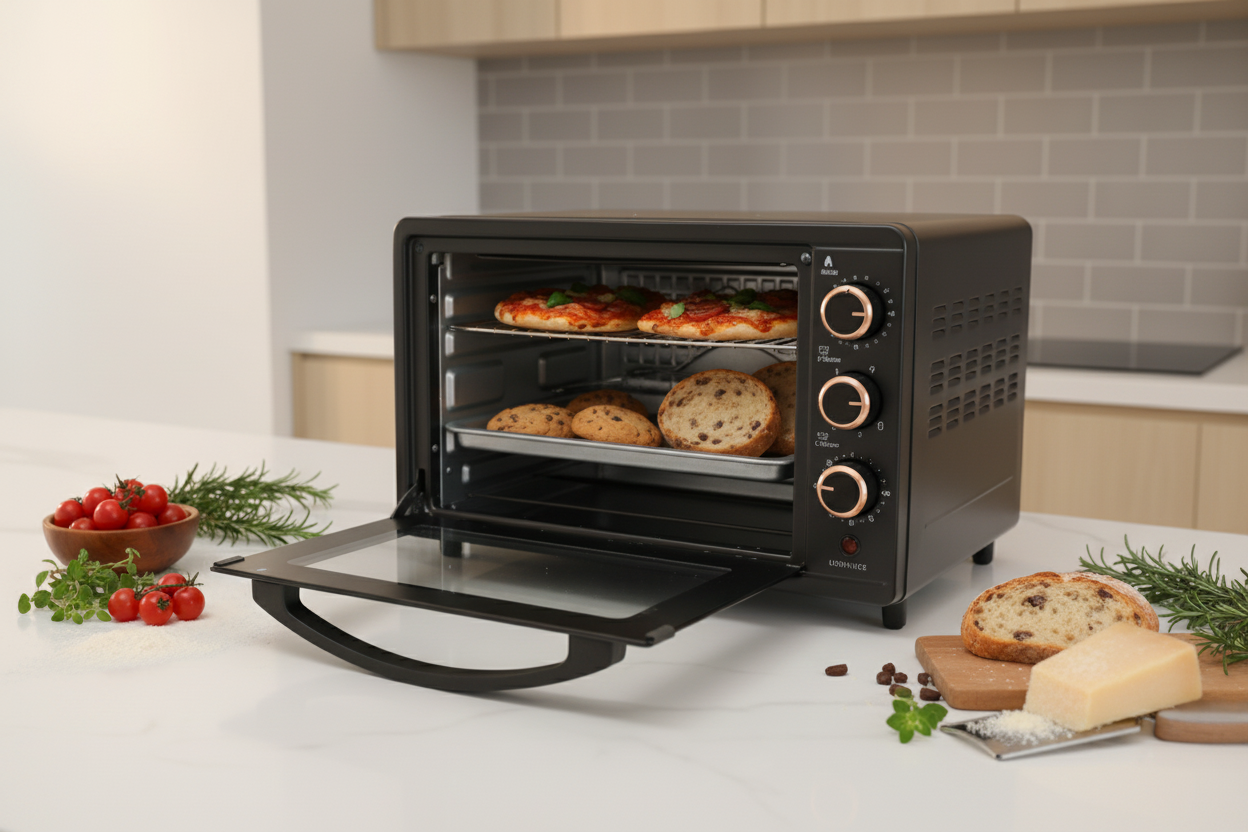Mini oven with delicious food