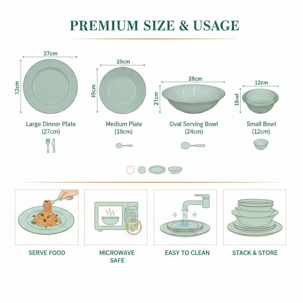 Mint Green Ceramic Dinnerware - Size & Usage Guide