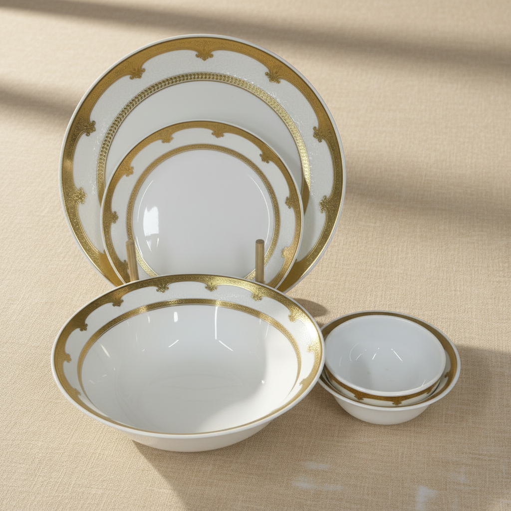 White Gold Fleur-de-lis Ceramic Set - Amazon Main Hero Image